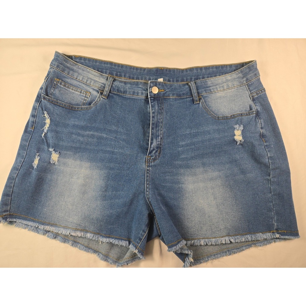 Women's Plus Size 24 Distressed Denim Shorts Raw Frayed‎ Hem Stretch Jean Shorts